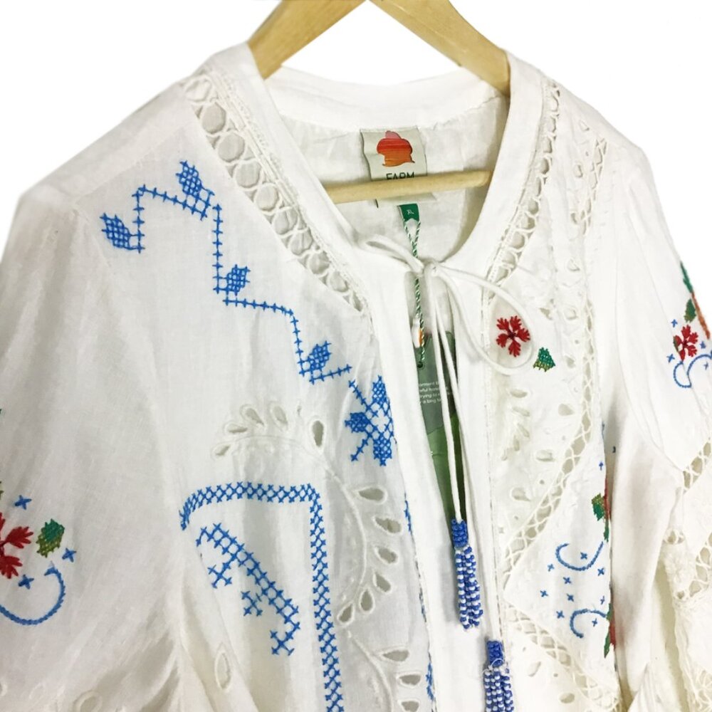 FARM RIO White Multi Colored Embroidered Scarf Maxi Dress - Picture 4 of 16
